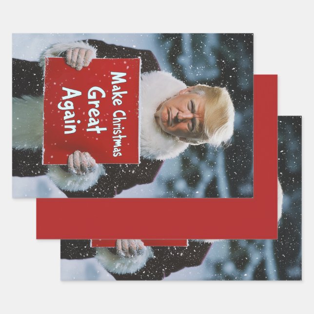 Feuille De Papier Cadeau Père Noël Trump : "Rendre sa grandeur à Noël" (Lot)
