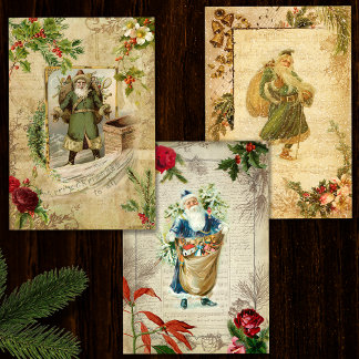 Feuille De Papier Cadeau Père Noël Vintage Ephémère florale