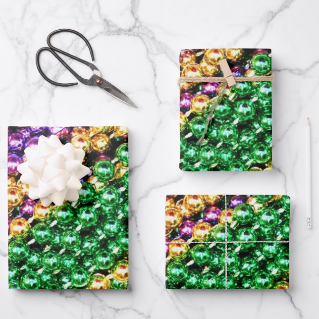 Feuille De Papier Cadeau Perles Mardi Gras (Recto)