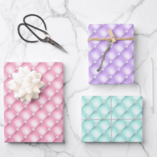 Feuille De Papier Cadeau Perles roses, violettes et moulées à la menthe