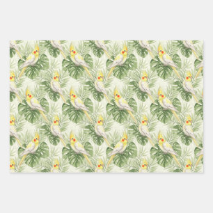 Feuille De Papier Cadeau Perroquet mignon avec des plantes tropicales Amate