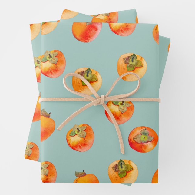 Feuille De Papier Cadeau Persimon Fruit Carrelé (En situation)