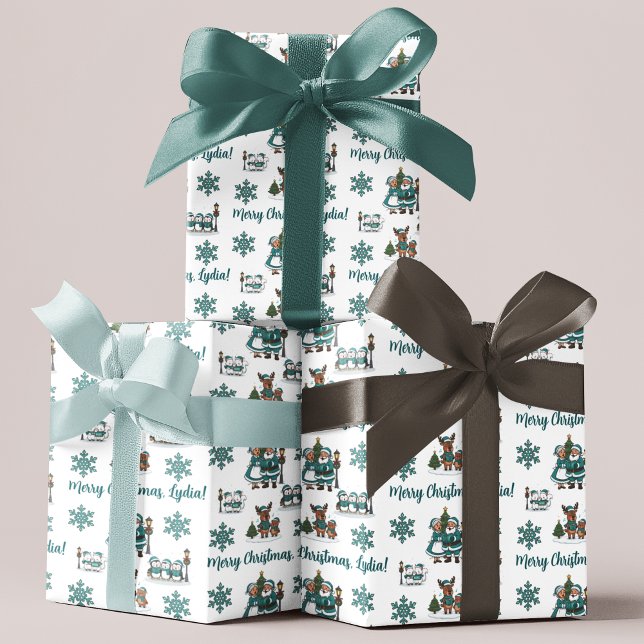 Feuille De Papier Cadeau Personalized Christmas Carol Wrapping Paper Sheets (Celebrate someone special with this adorable personalized Christmas Caroling wrapping paper! )