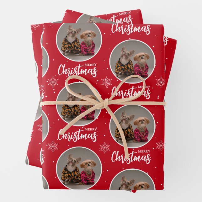 Feuille De Papier Cadeau Personalized Deep Red Merry Christmas 1 Photo (En situation)