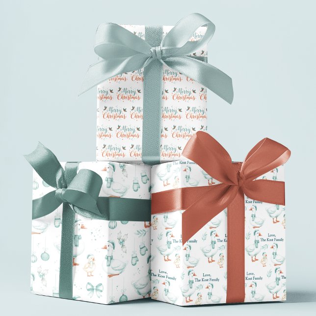 Feuille De Papier Cadeau Personalized Goose Christmas Wrapping Paper Sheets (Celebrate the holidays with these cute goose personalized wrapping paper sheets! )