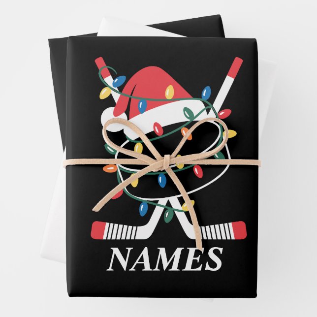 Feuille De Papier Cadeau Personalized Name Christmas Hockey Xmas Santa Hat (En situation)
