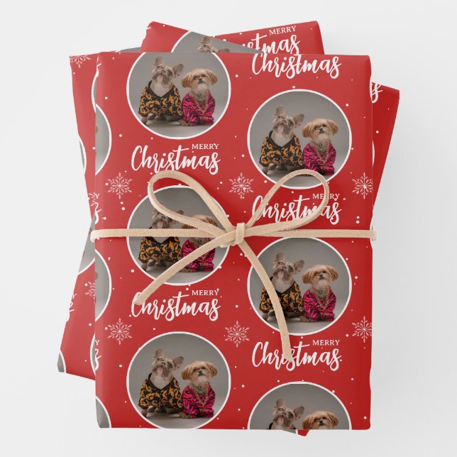 Feuille De Papier Cadeau Personalized Red Merry Christmas 1 Photo (En situation)