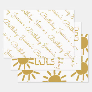 Feuille De Papier Cadeau Personnalisé 1er anniversaire bébé soleil heureux 