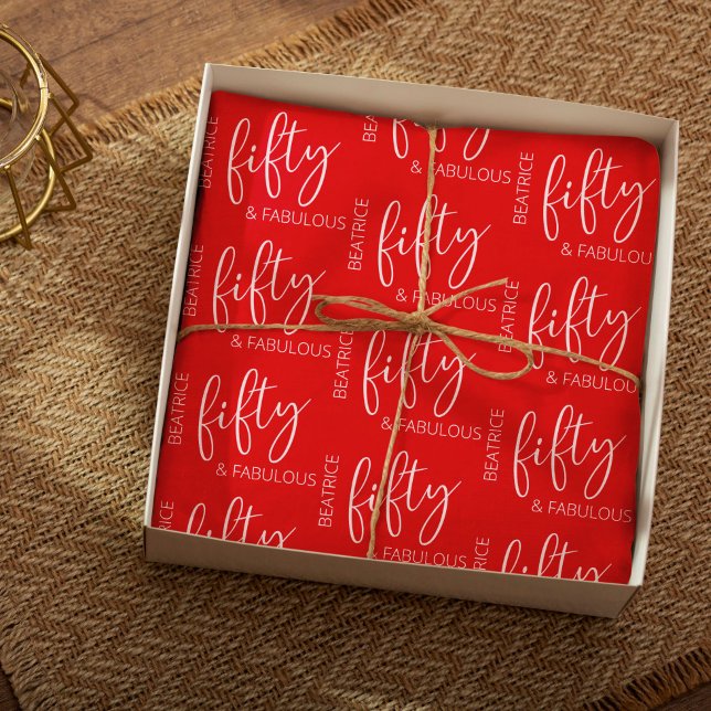 Feuille De Papier Cadeau Personnalisé 50 et Fabuleux Anniversaire Rouge (50 and fabulous cherry red gift wrap)