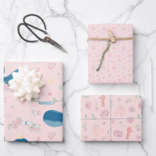 Feuille De Papier Cadeau Personnalisé Baleine rose Nautique