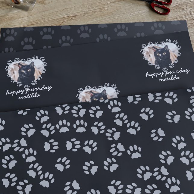 Feuille De Papier Cadeau Personnalisé Chat Photo Empreinte de patte Animaux (Créateur téléchargé)