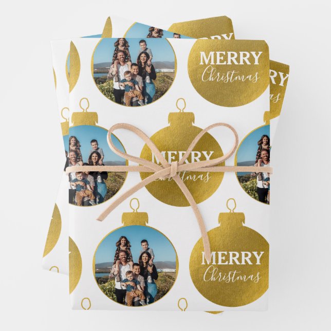 Feuille De Papier Cadeau Personnalisé Elegant Gold Photo Ornements Noël (En situation)