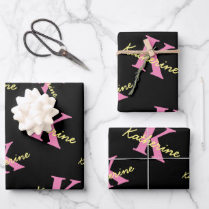 Feuille De Papier Cadeau Personnalisé Monogramme Noir moderne