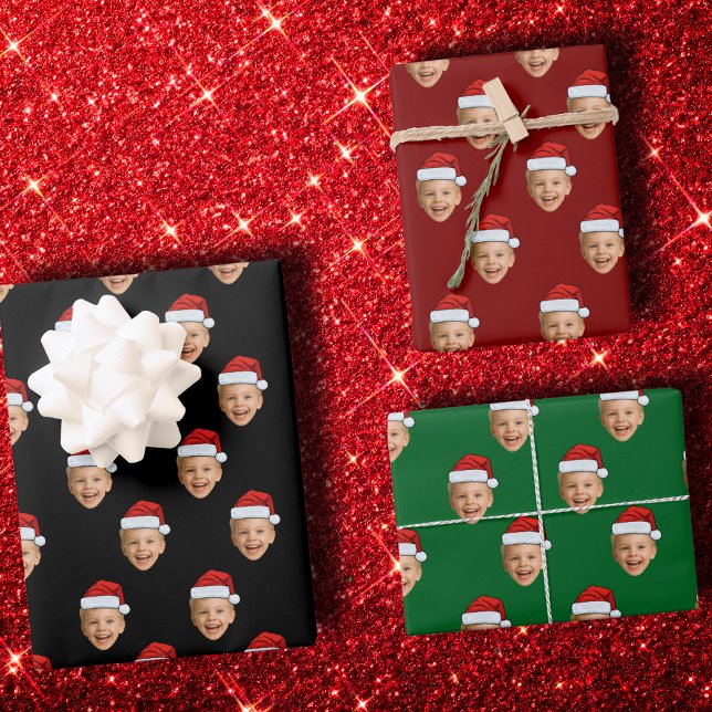 Feuille De Papier Cadeau Personnalisé Visage Père Noël Casquette Noël Cadea (Créateur téléchargé)