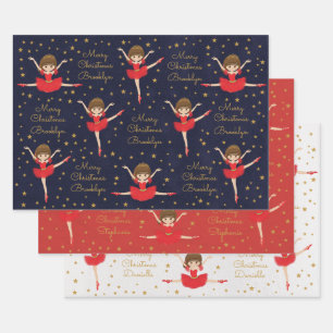 Feuille De Papier Cadeau Personnaliser Brunette Christmas Ballerina