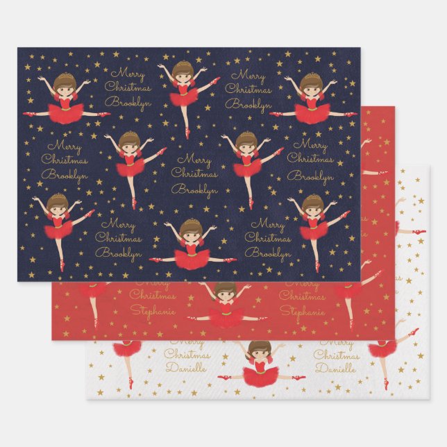 Feuille De Papier Cadeau Personnaliser Brunette Christmas Ballerina (Lot)