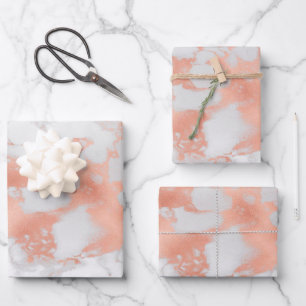 Feuille De Papier Cadeau Personnaliser de luxe en marbre blanc rose Parties