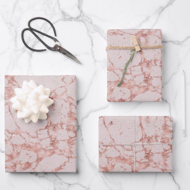 Feuille De Papier Cadeau Personnaliser en marbre Parties scintillant rose r (Recto)