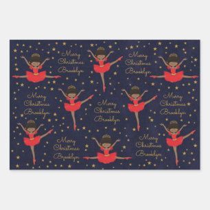 Feuille De Papier Cadeau Personnaliser la Ballerina de Noël afro-américaine