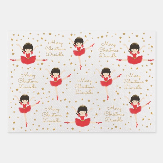 Feuille De Papier Cadeau Personnaliser la Ballerina de Noël asiatique (Devant 3)