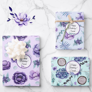 Feuille De Papier Cadeau Personnaliser le nom Fleurs d'anniversaire dans La