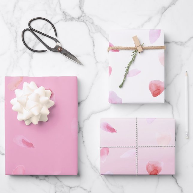 Feuille De Papier Cadeau Pétales de rose rose pêche Fleurie Mariage (Recto)