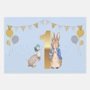 Feuille De Papier Cadeau Peter le lapin avec Jemima Premier anniversaire