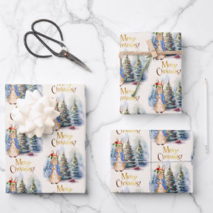 Feuille De Papier Cadeau Peter le lapin Joyeux sapin de Noël