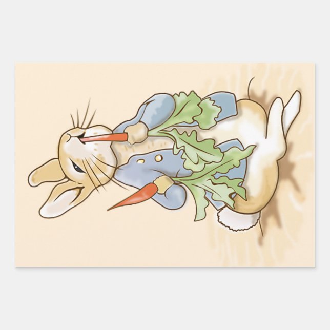 Feuille De Papier Cadeau Peter le lapin mange une carotte (Devant)
