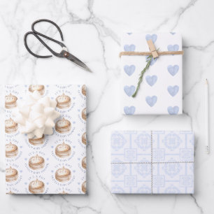 Feuille De Papier Cadeau Petit Baby shower à l'aquarelle bleu Dumpling