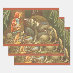 Feuille De Papier Cadeau Petit Chaperon Rouge, Conte Vintage Fée