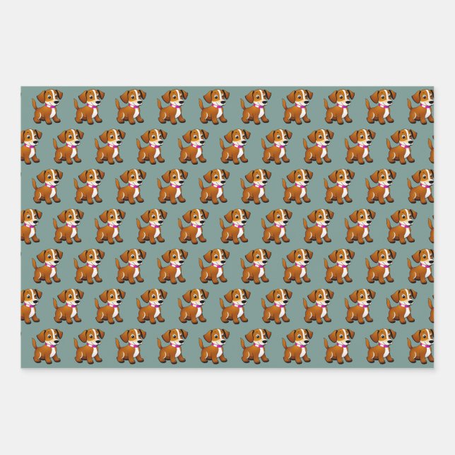 Feuille De Papier Cadeau Petit chien brun, debout. (Devant)