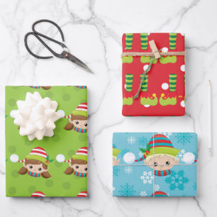 Feuille De Papier Cadeau Petit elfe fille pieds noël motif festif 