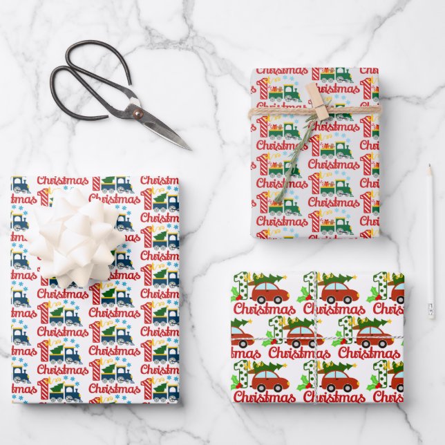 Feuille De Papier Cadeau petit garçon Carrelage de Noël (Recto)