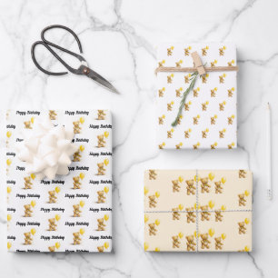 Feuille De Papier Cadeau Petit ours, Ours En Jeu, Anniversaire, Baby shower