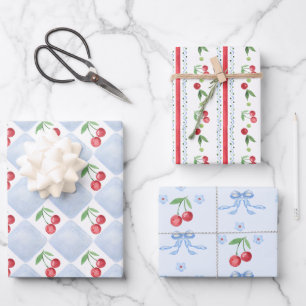 Feuille De Papier Cadeau Petite Baby Shower fantaisiste cerise bleue