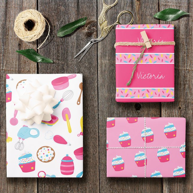 Feuille De Papier Cadeau Petite fille Baker Cuisine rose Motif Chef enfant (Créateur téléchargé)