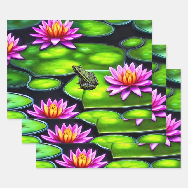 Feuille De Papier Cadeau Petite grenouille sur Lily Pad (Lot)