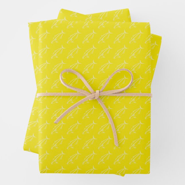 Feuille De Papier Cadeau Petite sériole en jaune pâle sur jaune clair (En situation)