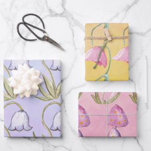 Feuille De Papier Cadeau Petites fées folk roses et violettes enveloppant d