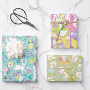 Feuille De Papier Cadeau Petits Agneaux Et Bunnies
