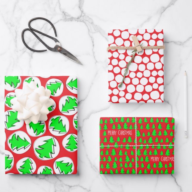 FEUILLE DE PAPIER CADEAU PETITS ARBRES DE NOËL (Recto)
