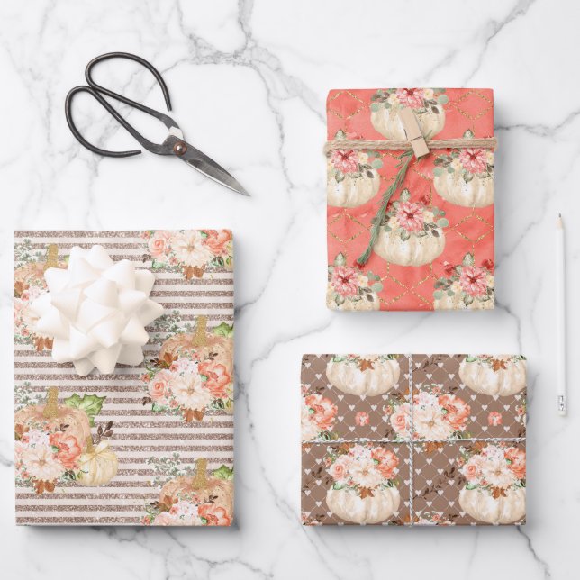 Feuille De Papier Cadeau Petits Citrouilles (Recto)