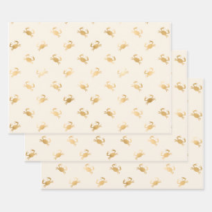 Feuille De Papier Cadeau Petits crabes d'or sur off-White