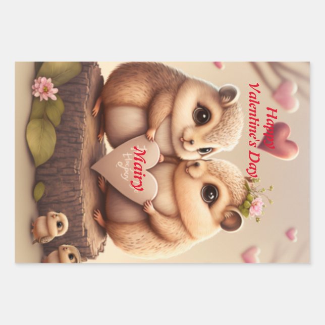 Feuille De Papier Cadeau Petits écureuils mignons en amour (Devant)
