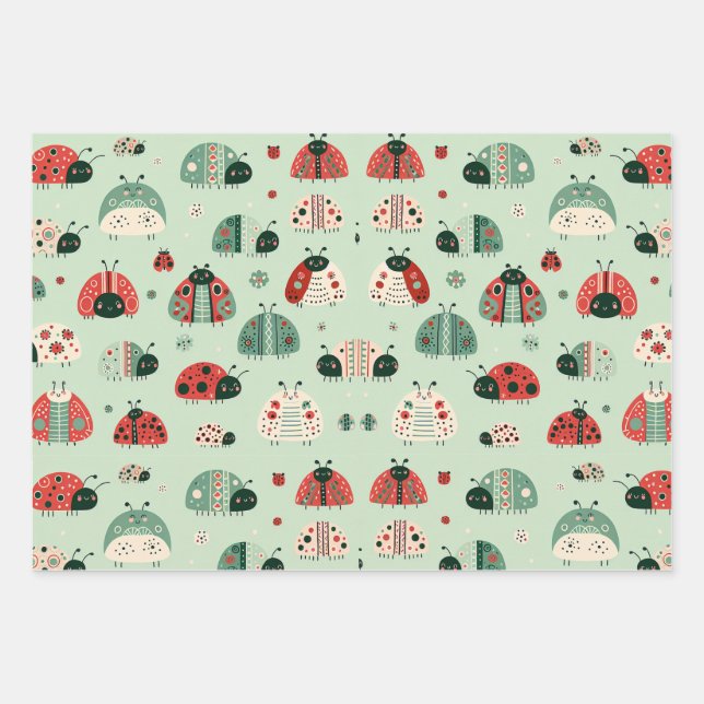 Feuille De Papier Cadeau Petits insectes festifs (Devant)