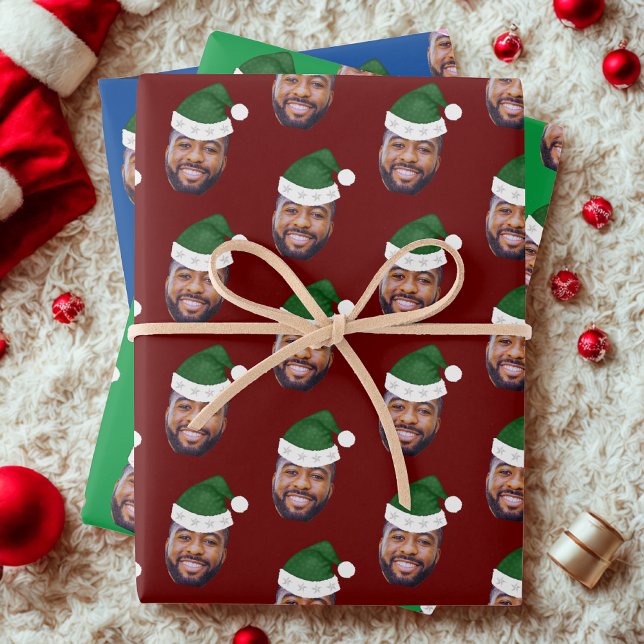 Feuille De Papier Cadeau Photo à visage personnalisé Santa Hat (Créateur téléchargé)
