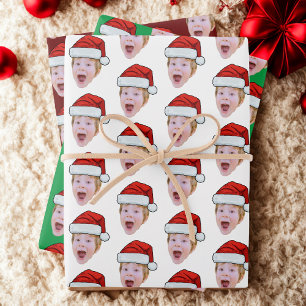 Feuille De Papier Cadeau Photo à visage simple et personnalisé Père Noël Ca