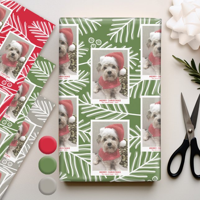 Feuille De Papier Cadeau Photo avec succursales Whimsical Joyeux Noël (Personalized Photo Wrapping Paper)