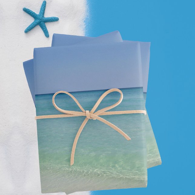 Feuille De Papier Cadeau Photo Côtière Joli Bleu Océan Pittoresque Mer (Créateur téléchargé)